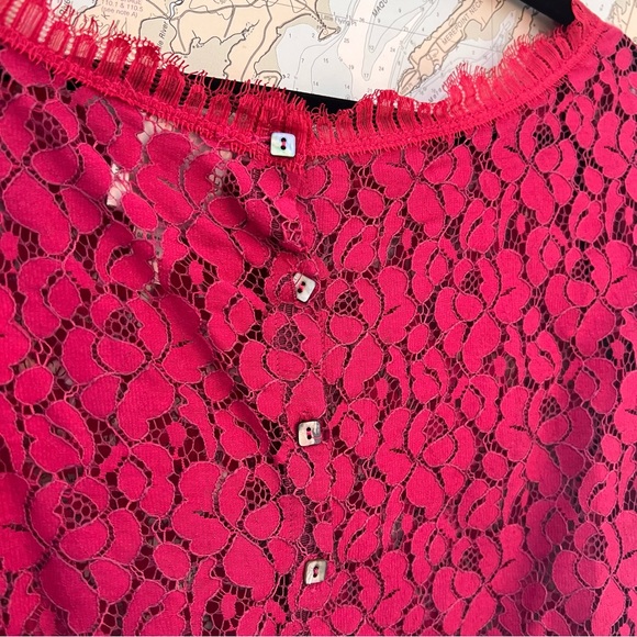 NWT! Anthropologie Weston Wear Pink Sheer Lace 3/4 Sleeve Blouse Size M - Picture 11 of 13
